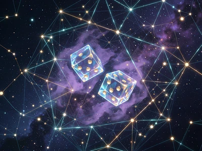 To krystalterninger med cyan kanter og gyldne &oslash;jne som symbol p&aring; provably fair Dice hos Winna