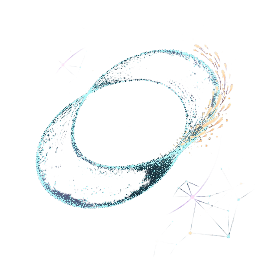 Lukket ring af cyan lyspartikler omkring en kerne med gyldne gnister, der vender tilbage - symbol p&aring; rakeback hos Winna